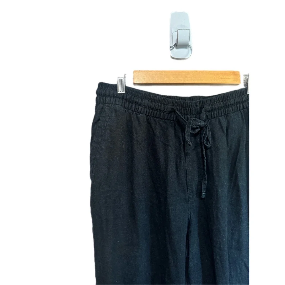 Old Navy Linen Blend Pants Womens Large Black Excellent Drawstring Straight Leg - Picture 4 of 6